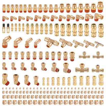 208PCS DOT Brass Air Line Fittings Kit, Push to Connect Fittings - size: 208PCS
