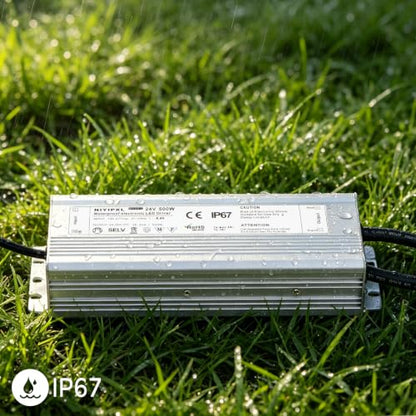 LED Driver 500 Watts(250W X2) 24V DC Transformer，Waterproof IP67 Power Supply, Adapter with 3-Prong Plug 4.9 Feet Cable for Any DC led Lights, Computer Project, Outdoor Light - size: PFH-500W-24V