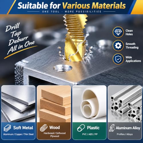 Metric Drill Tap Set, 6-Piece Titanium HSS Hex Shank Bits
