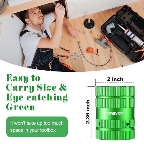 Dreyoo Deburring Cutters, Copper PVC Tube Reamer Tool Plumbing Tools 1/4'' to 1-5/8'' Inner Outer Reamer Pipe Tubing Chamfer for Metal PVC PPR Copper Brass Aluminum(Green)
