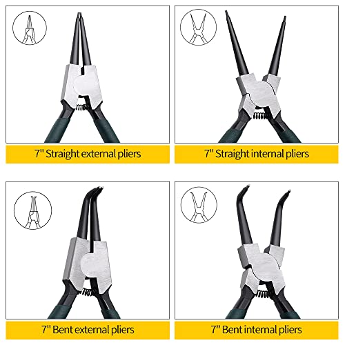 4pcs 7in Snap Ring Pliers, 5/64in Tips - color: 4pcs Regular Tip Snap Ring Pliers
