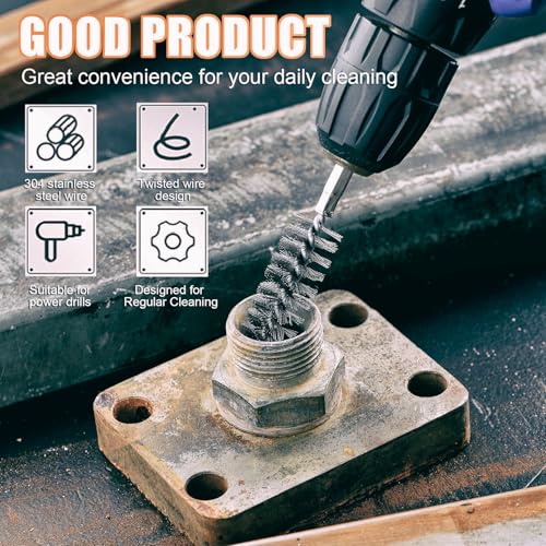 MAXMAN Bore Brush Set, 8PCS Wire Brush for Drill, 1/4" Hex Multi-Diameter