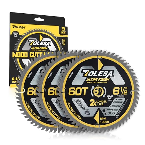 TOLESA 6 1/2 Circular Saw Blades, 60T for Wood and Plywood, 3-Pack - size: 6-1/2'' 60T