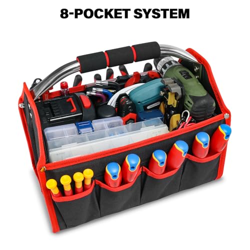 HAUTMEC 13 Inch Tool Bag, Foldable Open Top Tool Bag with Stiff Frame, Heavy-Duty Tool Tote with Padded Handle, Water-Resistant Base, Portable Tool Organizer for DIY & Jobsite Use – TB0001 (Pack of 3) - size: 13-Inch (Pack of 3), style: Foldable