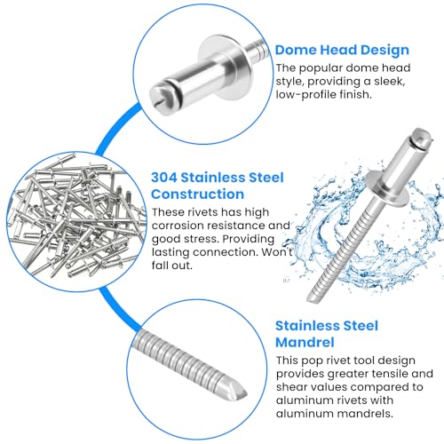 SDTC Tech Stainless Steel Blind Rivets 3/16" x 3/8" (6-4) Open End Type Pop Rivet Grip Range 3/16-1/4 inch (50 pack) - size: 6-4 50pack