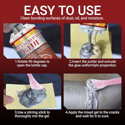 Metal Glue Heavy Duty Weld, 1.69 floz Epoxy Glue Waterproof, Metal Repair Adhesive for Stainless Steel, Iron, Aluminum, Wood, DIY Crafts, Instant Bonding