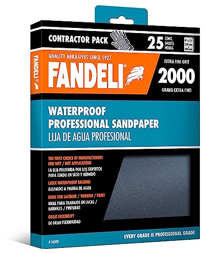 Fandeli | Waterproof Sandpaper | 2000 Grit | 25 Sheets 9'' x 11'' | For Car Polishing, Wooden Furniture Sanding and Metal Sanding | Water Resistant - style: 2000 Grit