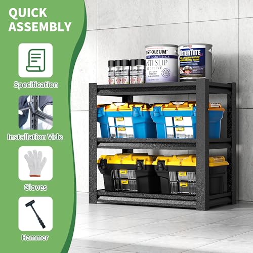 3 Tier Garage Storage Shelf, Require Assembly(Black) - size: 15.75"D*23.62"W*31.5"H
