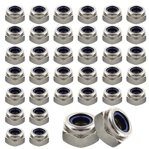 50PCS Stainless Steel 304 Lock Nuts, M5-0.8 Nylon Insert Hex Lock Nuts - size: M5-0.8