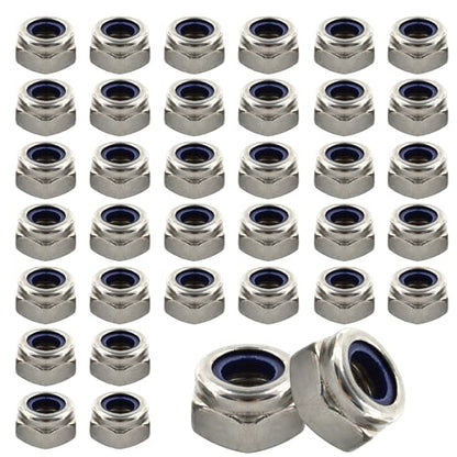 50PCS Stainless Steel 304 Lock Nuts, M5-0.8 Nylon Insert Hex Lock Nuts - size: M5-0.8