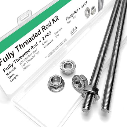 2PCS M8-1.25x250mm Fully Threaded Rods, 304 Stainless Steel Studs