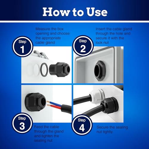 New Age America® 50pcs PG Cable Glands Kit KableLock™ | PG7 - PG19 | Black | Nylon Cord Grip Strain Relief | Adjustable Locknut Cable Connectors | IP68 Waterproof | PG7, PG9, PG11, PG13.5, PG16, PG19 - size: 50 PCS | PG7 - PG19