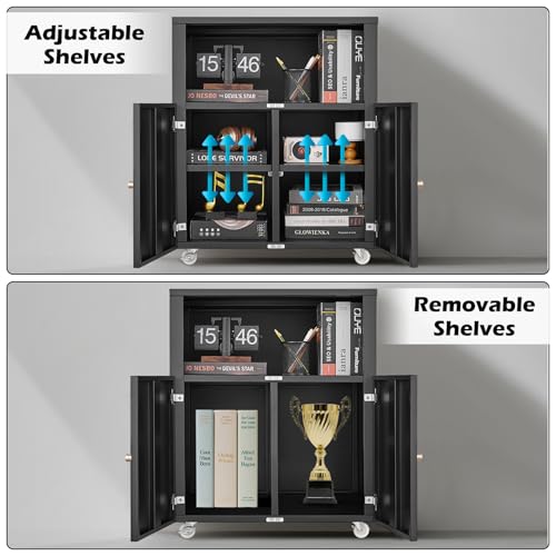 Heavy Duty Large Metal Printer Stand Cabinet with Storage, Black - color: Black