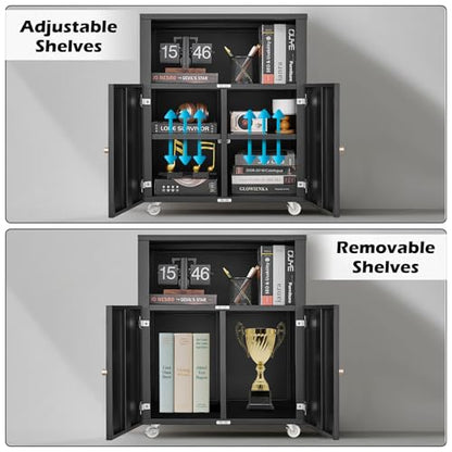 Heavy Duty Large Metal Printer Stand Cabinet with Storage, Black - color: Black
