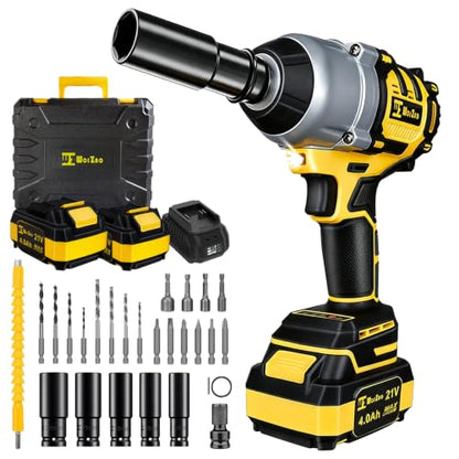 1/2" Cordless Impact Wrench 650Ft-Lbs Brushless, 2×4.0Ah Battery & Charger
