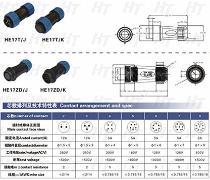 HangTon HE17 6 Pin Male Cable Plug Panel Socket Outdoor Waterproof Circular Power Connector