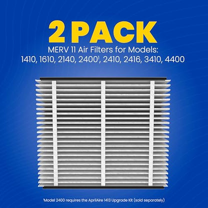 Genuine AprilAire 410 Replacement Filter for AprilAire Whole House Air Purifiers - MERV 11, Clean Air & Dust, 16x25x4 Air Filter (Pack of 2)