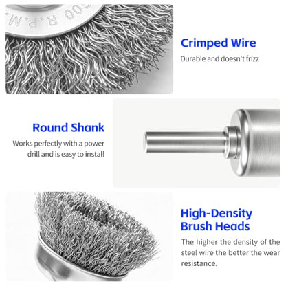 Wire Brush for Drill 9Pcs Set with 1/4 Inch Shank for Rust