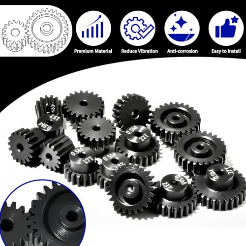 Hardened Steel 0.5M Pinion Gear 24T 2mm Shaft for RC Car/Helicopter Upgrade, Compatible with ARRMA 1/14 Typhoon 1/16 Mojave 1/18 Granite, Losi 1/12, 0.5Mod 13T-27T Gear for Brushed Brush-Less Motors - size: 24T