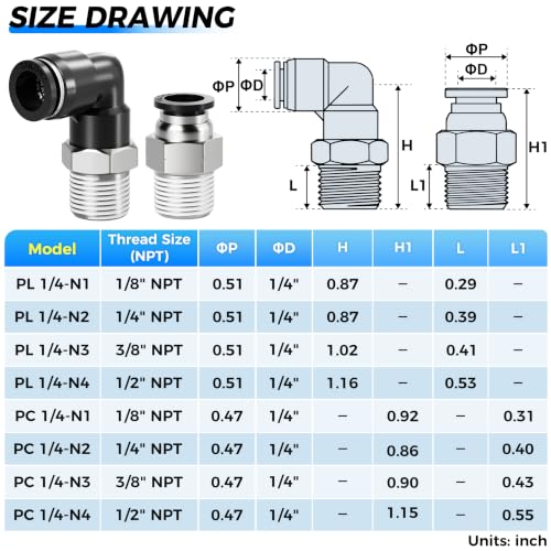 TAILONZ 1/2" x 3/8" NPT Push to Connect Straight & Elbow Fitting Kit 12Pcs - size: 1/2"OD x 3/8"NPT