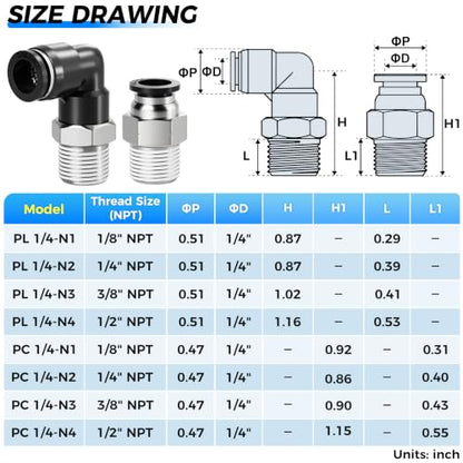 TAILONZ 1/2" x 3/8" NPT Push to Connect Straight & Elbow Fitting Kit 12Pcs - size: 1/2"OD x 3/8"NPT