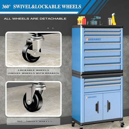 LARBANKE10 Drawer Rolling Tool Chest with Wheels,Locks & Waterproof Top - color: Blue, size: 10 drawer and double-door tool chest