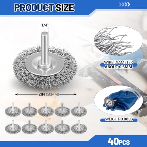 Moxweyeni 40 Pcs 2 Inch Wire Wheel Brushes for Drill Bits, 1/4 Inch Shank - size: 2 Inch