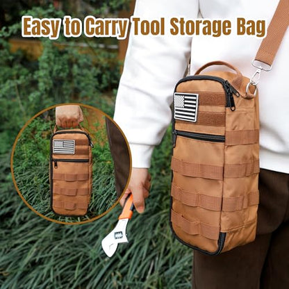 13 Inch Portable Small Tool Bag, Heavy Duty Tool Organizer Bag with Shoulder Strap and D-ring Clip, Tactical Tool Bag, Tool Pouch Bag for Electricians, Carpenters, HVAC Technicians (Brown) - color: Brown
