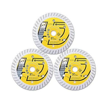 HIGHDRIL 3PCS 3in/75mm Diamond Saw Blade for Granite,Concrete,Ceramic,Porcelain - size: Concrete saw blade