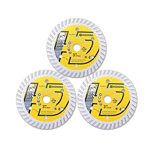 HIGHDRIL 3PCS 3in/75mm Diamond Saw Blade for Granite,Concrete,Ceramic,Porcelain - size: Concrete saw blade