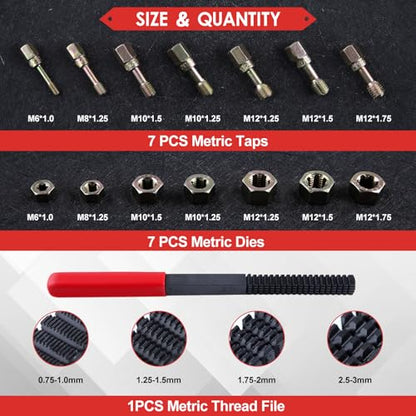 15 Pcs Metric Thread Chaser Set M6 M8 M10 M12 Thread Restorer Tool