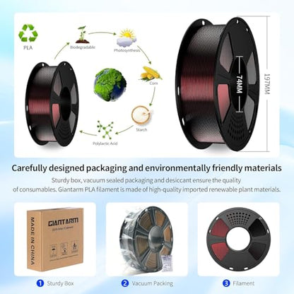 GIANTARM Silk PLA Tri Color Filament 1.75mm 1kg (2.2lb), Metallic Shiny Triple Color Red/Gold/Purple Silk PLA Filament, ±0.02mm Accuracy, Neatly Wound, Non-Clogging, Red& Gold & Purple - color: Red Gold Purple