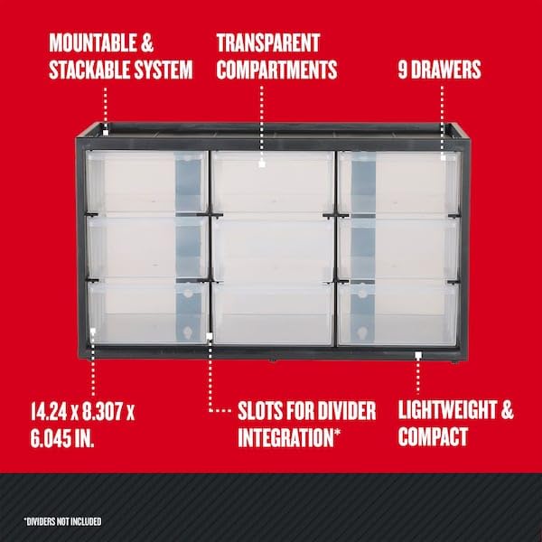 CRAFTSMAN Plastic Storage Organizer Bin System, 9 Compartment, Modular, Home Office (‎CMST40709) - size: 9 Bins (Pack of 1), style: 9 Bins