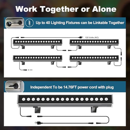 Linkable RGBCW Wall Washer Lights , 90W Smart LED Stage Wash Light Bar - size: 20" 90W RGB+Tunable White(2700-6500K)