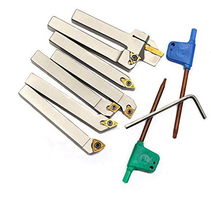 OSCARBIDE 3/8" Shank Nickel Plated 7-Piece Indexable Lathe Tool Holder Set