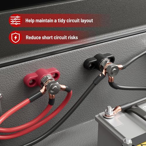 RED WOLF 12V 150A Power Distribution Block 3/8" Single Stud Busbar M10 Terminal Bus Bar 12 Volt DC Battery Junction Post Power for Auto Boat Marine Solar System Positive and Negative (2PC) - size: Single M10 Stud