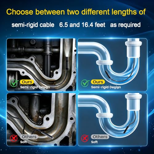 Industrial Endoscope, 1080P Digital Borescope Inspection Camera, 7.9mm IP67 Waterproof Sewer Camera with 4.3" LCD Screen, 8 LED Lights, 16.5FT Semi-Rigid Cable (Black, 16.4FT) - size: 2 meters