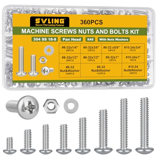 360Pcs Machine Screws and Nuts Assortment Kit,#6-32#8-32#10-24 Nuts and Bolts Washers 304 Stainless Steel,Phillips Pan Head Bolts Assorted with Case Full Thread,for Automotive,Machinery - size: #6#8#10 360PCS Machine SS