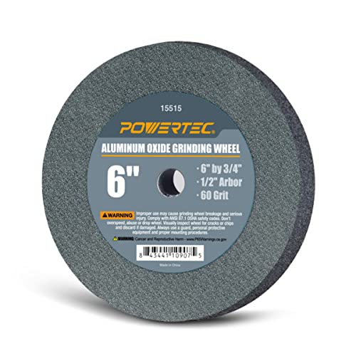 POWERTEC Bench Grinder Wheel 6 Inch 60 Grit, Aluminum Oxide Grinding Wheel for Bench Pedestal Grinder, 3/4" Thick 1/2" Arbor, Sharpening & Shaping Drill Bits, Blade, and Chisel 1PK (15515V) - style: 6" AO Wheel 60 Grit