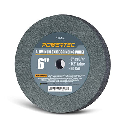 POWERTEC Bench Grinder Wheel 6 Inch 60 Grit, Aluminum Oxide Grinding Wheel for Bench Pedestal Grinder, 3/4" Thick 1/2" Arbor, Sharpening & Shaping Drill Bits, Blade, and Chisel 1PK (15515V) - style: 6" AO Wheel 60 Grit