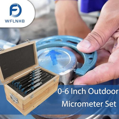 WFLNHB 6 Pcs 0-6" Outside Micrometer 0.0001" Carbide Standards Micrometers for Accuracy Measurement Work - size: 0-6 inch