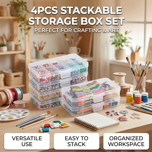 4-Pack 40-Grid White Plastic Organizer Boxes, Stackable Craft Storage Cases - color: 4pcs- White