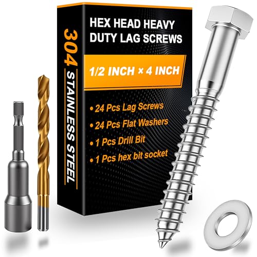 Hex Head Lag Bolts for Wood, Lag Screws 1/2" x 4",24 PCS - size: 1/2" x 4"