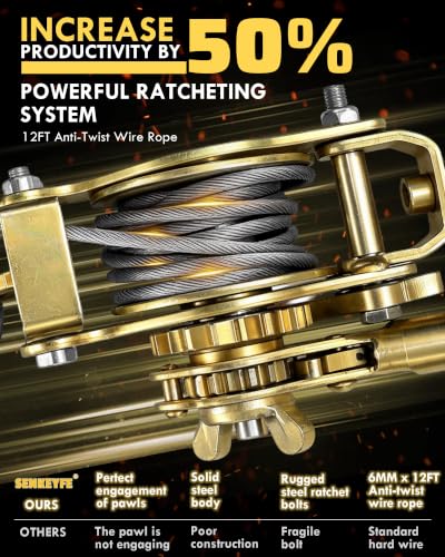 3T Come Along Cable Hoist Winch Puller Tool, 12FT Ratchet Puller - size: 3T-12FT