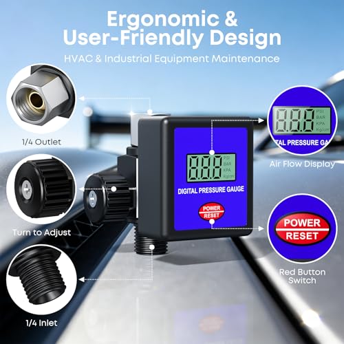 1/4" NPT Digital Air Pressure Regulator, Adjustable 0-200 PSI Air Compressor Regulator with Pressure Gauge for Pneumatic Tools & Spray Equipment