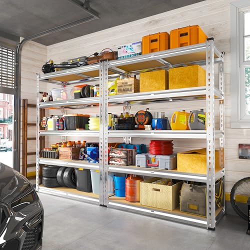 REIBII 72.05" H Galvanized Garage Shelving for Basement Pantry Closet Shed - color: Sliver, size: 35.45" W x 17.72" D x 72.05" H
