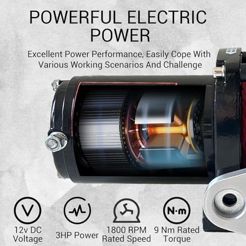 10000lbs Electric Winch 12V, IP67 Waterproof Off-Road Truck Winch with 85ft 7/20" Steel Cable & Wireless Handheld Remote, Heavy-Duty Power Winch for Towing UTV ATV SUV 4x4 Off Road Vehicle - color: Red, 10000lbs