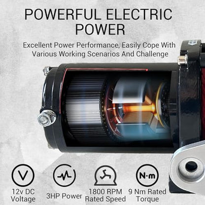 10000lbs Electric Winch 12V, IP67 Waterproof Off-Road Truck Winch with 85ft 7/20" Steel Cable & Wireless Handheld Remote, Heavy-Duty Power Winch for Towing UTV ATV SUV 4x4 Off Road Vehicle - color: Red, 10000lbs