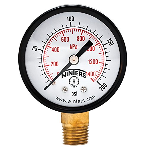 Winters 2 inch Dial Size, Multi Function Economy Utility Dry Pressure Gauge, Brass Internals, Black Steel Case, Dual Scale 0-200 psi/kPa, 3-2-3% Accuracy, 1/4 inch NPT Bottom Mount, Pressure Gauge - style: 0/200 PSI/KPA