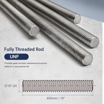 5/16"-24 Fully All Threaded Rod, 16" Length, Fine Thread - size: 5/16"-24 x 16"